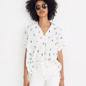 Madewell White Summer Friday Embroidered Courier Shirt Popover Top small